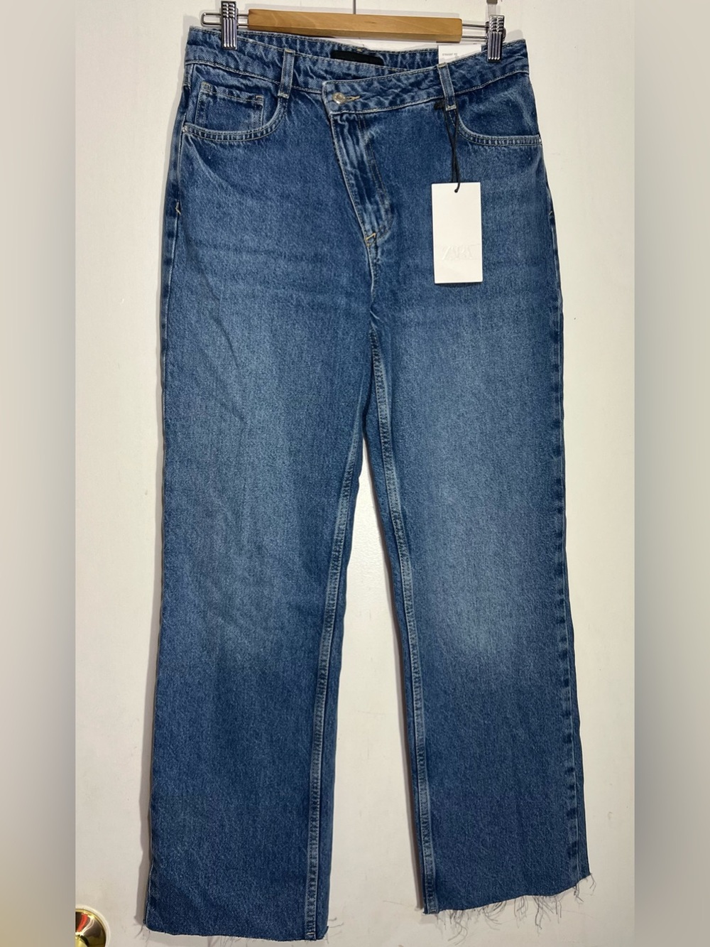 NWT Zara Blue High Rise Straight Leg Ankle Jeans Rigid Denim size 8